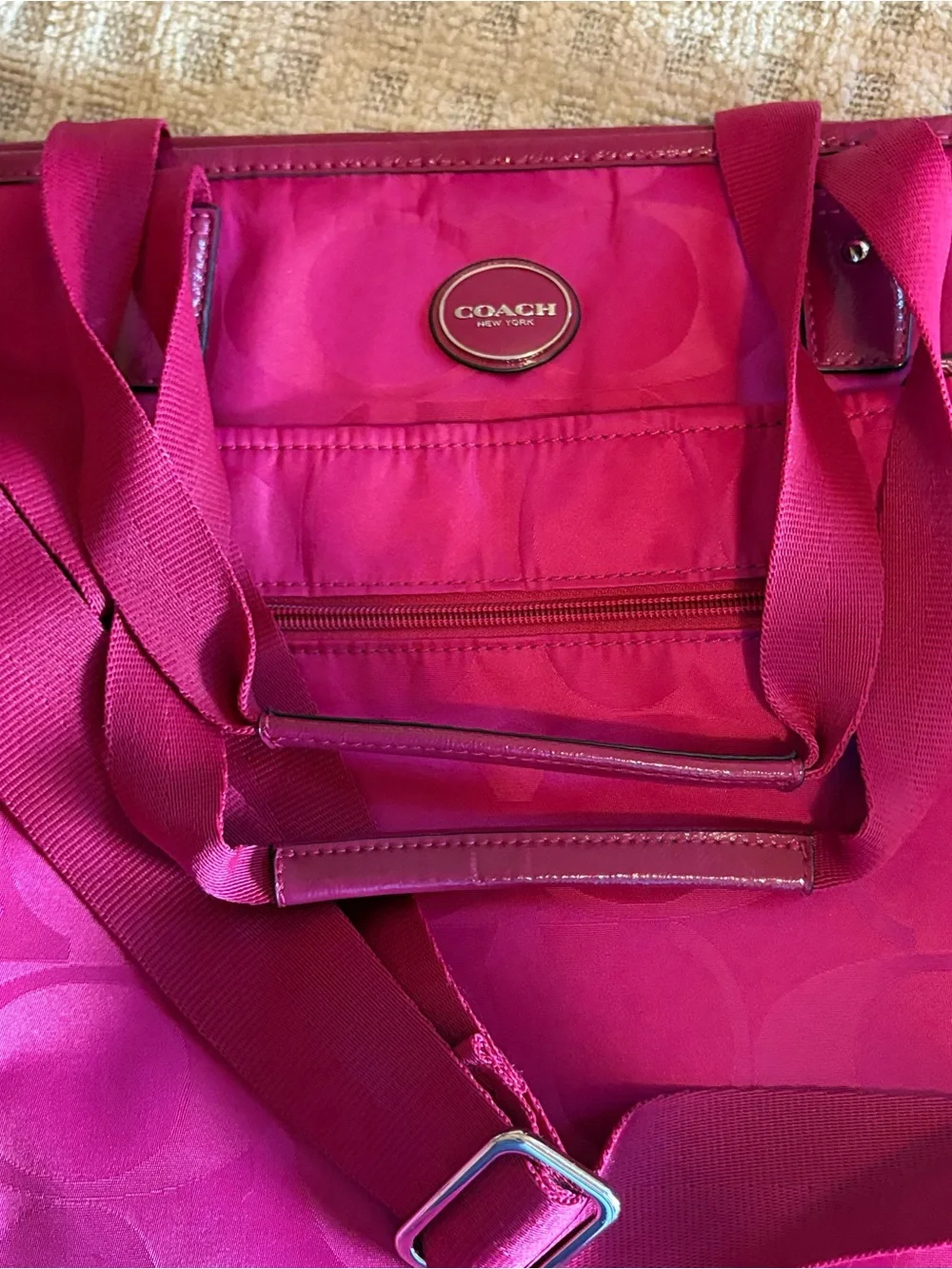 Coach Fuchsia Signature Tote with Adjustable Crossbody Strap